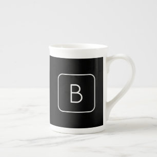 Caneca De Porcelana Monograma Inicial Estilizado Moderno Branco e Pr
