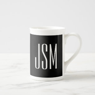 Caneca De Porcelana Monograma, Marca ou Nome da Empresa Preto e Bran