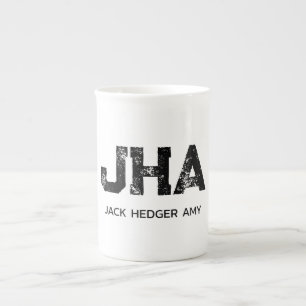 CANECA DE PORCELANA MONOGRAMA MINIMALISTA PRETO DE TRÊS LETRAS NOME BR