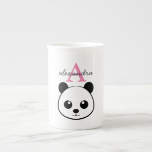 Caneca De Porcelana Monograma personalizado de panda bonito