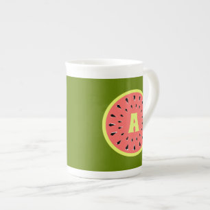 Caneca De Porcelana Monograma Rosa Melancia