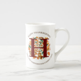 Caneca De Porcelana Monograma Simples Colheita Feliz Ação de Graças