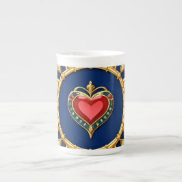 Caneca De Porcelana Motivo de Coração com Moldura Dourada e Desenho Or