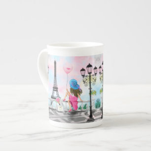 Caneca De Porcelana Mulher bonito e Balão de Coração Rosa - Eu Amo 