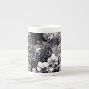 Caneca De Porcelana Multi listra da orquídea branca preta