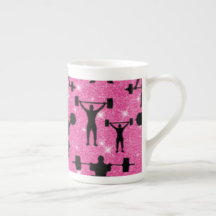 Caneca De Porcelana Musculação Fitness Treino Esporte Brilho Rosa