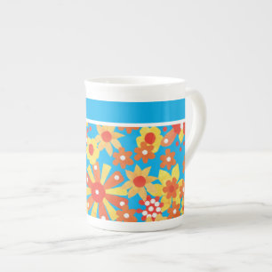 Caneca De Porcelana Na moda Bone China Mug, Flores Laranja Ditzy