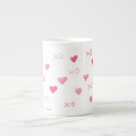 Caneca De Porcelana Namorados XO Doces Corações Rosa DATE Amor