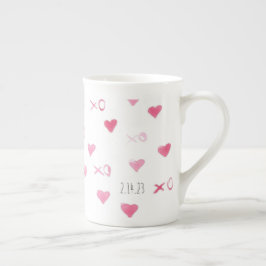 Caneca De Porcelana Namorados XO Doces Corações Rosa DATE Amor