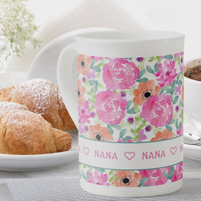 Caneca De Porcelana Nana Por Todo Bonito Padrão Floral (Criador carregado)