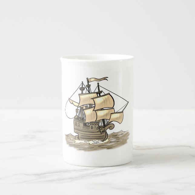 Caneca De Porcelana Navio de vela de madeira antigo (Frente)
