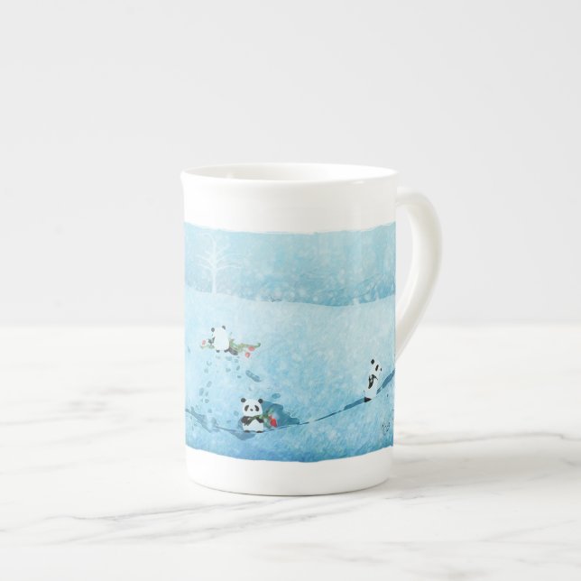 Caneca De Porcelana Neve. Fiori. Panda. (Frente Esquerda)