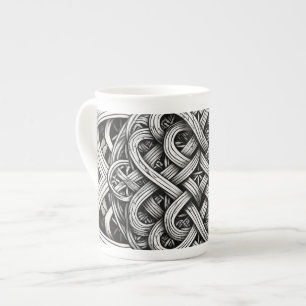 Caneca De Porcelana Nó celtico detalhado preto e branco 0001