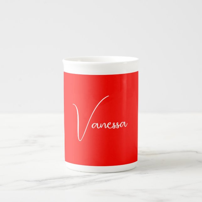 Caneca De Porcelana Nome de caligrafia clássica profissional vermelho (Frente)