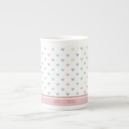 Caneca De Porcelana Nome de Casal com Padrão de Coração Pastel Suave M