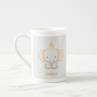 Caneca De Porcelana Nome de Crianças Elefante Fofo Personalizado