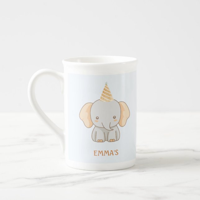 Caneca De Porcelana Nome de Elefante Fofo Personalizado para Crianças (Esquerda)