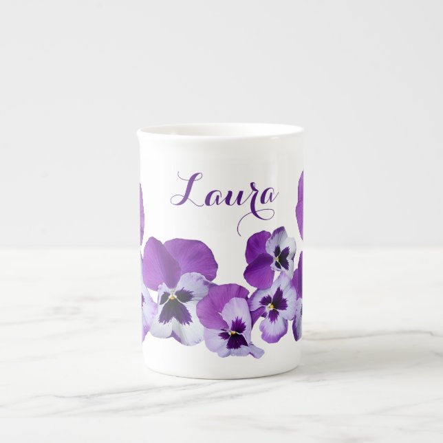 Caneca De Porcelana Nome de Laura bonito pansy floral (Frente)