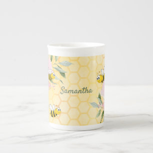 Caneca De Porcelana Nome floral de cordeiro amarelo