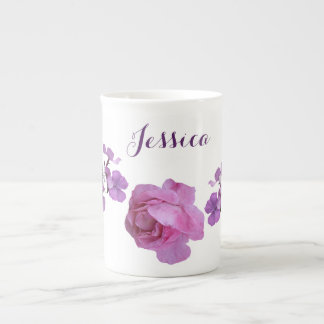 Caneca De Porcelana Nome Jessica cor-de-rosa rosa rosa púrpura floral