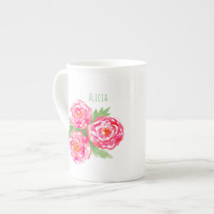 Caneca De Porcelana Nome Personalizado Bone China Mug Rosa Watercolor