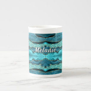 Caneca De Porcelana Nome Personalizado da Turquesa Azul Azul Teal Dour