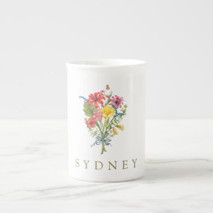 Caneca De Porcelana Nome personalizado de flor selvagem