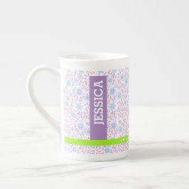 Caneca De Porcelana Nome Personalizado Floral e Monograma