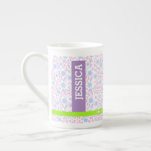 Caneca De Porcelana Nome Personalizado Floral e Monograma