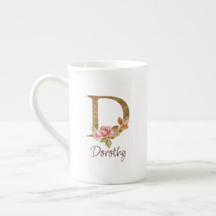 Caneca De Porcelana Nome Personalizado Folha de Ouro Blush Rosas Cor-d
