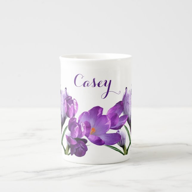 Caneca De Porcelana Nome personalizável de Casey bonito de flor roxa (Frente)