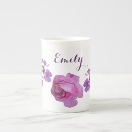 Caneca De Porcelana Nome personalizável Emily rosa rosa rosa roxo flor