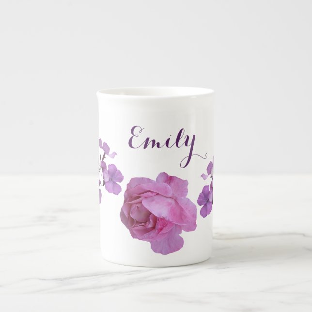 Caneca De Porcelana Nome personalizável Emily rosa rosa rosa roxo flor (Frente)