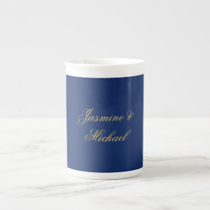 Caneca De Porcelana Nomes de Casal de Caligrafia Chic Adorável Azul e 