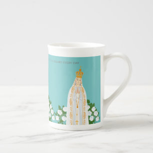 Caneca De Porcelana Nossa Senhora da Fátima e rosas brancas