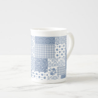 Caneca De Porcelana Nostálgico Indigo Faux Patchwork Bone China Mug