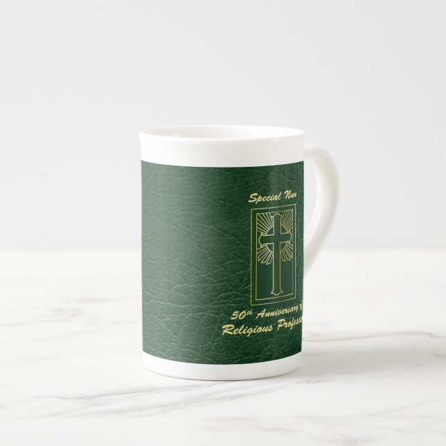 Caneca De Porcelana Nun 50º Aniversário da Profissão Religiosa Verde (Frente Esquerda)