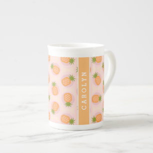 Caneca De Porcelana O abacaxi alaranjado cor-de-rosa retro modela o