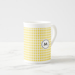 Caneca De Porcelana O monograma Latte agride Houndstooth amarelo