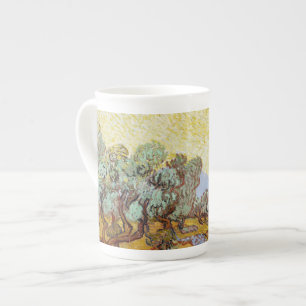 Caneca De Porcelana Oliveiras com céu amarelo e sol   