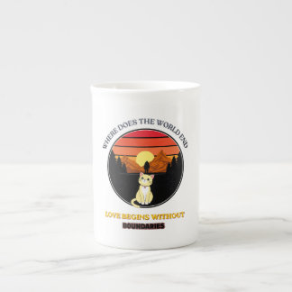 Caneca De Porcelana Onde o Mundo Acaba | Gato Fofo Pôr do Sol Retro T