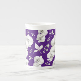Caneca De Porcelana Orquídea Branca de Aquarela em Púrpura |
