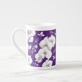 Caneca De Porcelana Orquídea Branca de Aquarela em Púrpura |