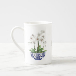 Caneca De Porcelana Orquídea Branca em Tigrada de Cerâmica