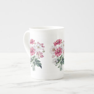 Caneca De Porcelana Osso Botânico de Foguete Branco e Rosa China Mug