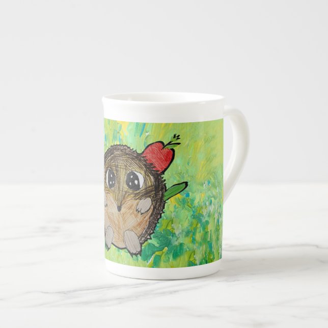 Caneca De Porcelana ouriço fofo (Frente Esquerda)