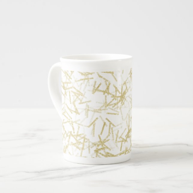 Caneca De Porcelana Ouro Branco Glam Glitzy Brilho (Frente Esquerda)