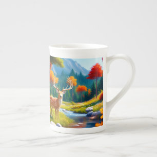 Caneca De Porcelana Ouro Veado na Floresta-987679