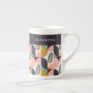 Caneca De Porcelana Padrão Abstrato Moderno de Meados do Século Boho P