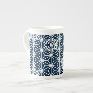 Caneca De Porcelana Padrão Asanoha japonês - azul-indigo e branco